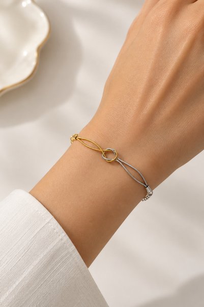 Aleda Steel Gold and Silver Infinity Knot Couple Bracelet