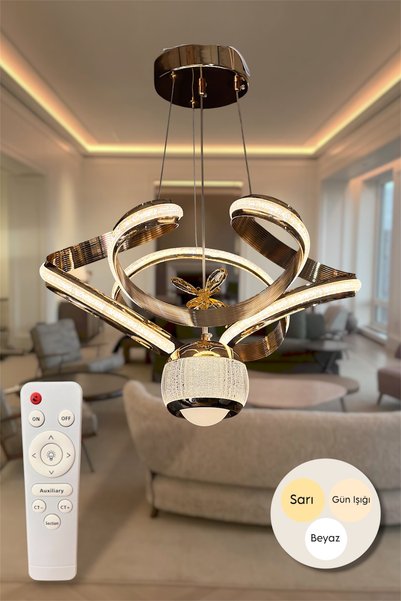 EYSHOP Modern Gold Çizgi Toplu Kristal Drone 3 Renk Kumandalı (beyaz&sarı&gün...