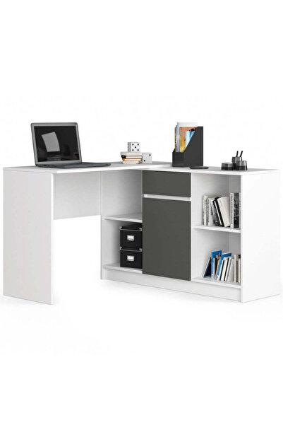 MyOfficeShop Birou de colț cu sertar, ușă și 6 rafturi, PAL laminat de 16 mm,...