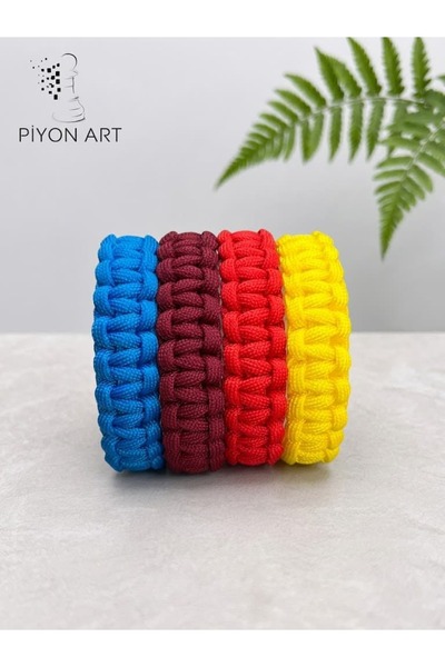 Piyonart 4-Piece Combination Paracord Bracelet (Blue, Burgundy, Red, Yellow) Handmade Set