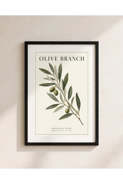 Genel Markalar A4 Siyah Çerçeve Zeytin Dalı (Olive Branch) Botanik Baskı - Mo...