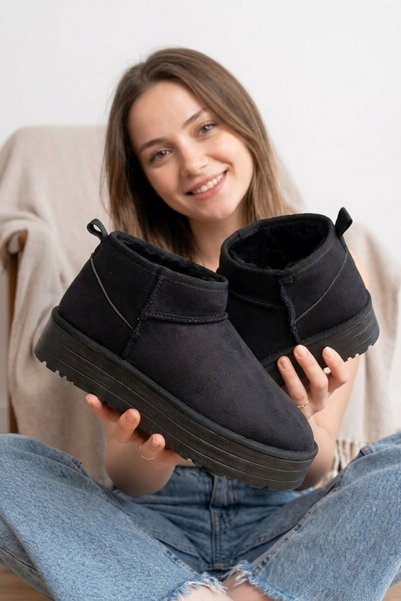 Zerenyus Zri̇n-2850 Premium Classic Style Black Suede Winter Women's Mini Boo...