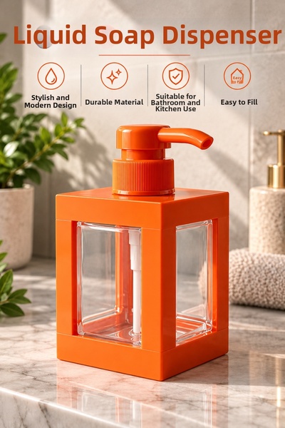DOVİHOME Dozator de săpun lichid pătrat cu recipient transparent portocaliu 4...