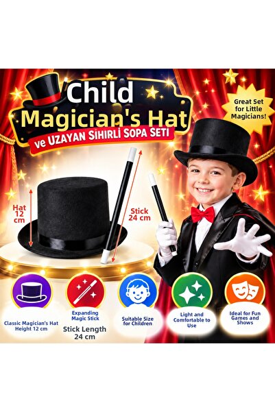 NW NessiWorld Children's Magic Hat and Magic Wand Set with Extending Spring