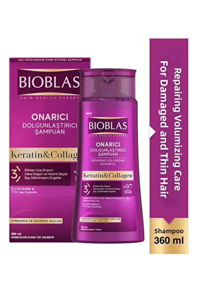 Bioblas Keratin & Collagen Repairing Plumping Hair Care Shampoo 360 ml Thin a...