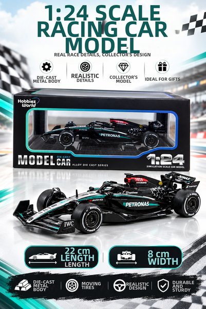PONİKİDO 1:24 Scale Metal Formula 1 Racing Car 22 cm Diecast F1 Toy Car Black