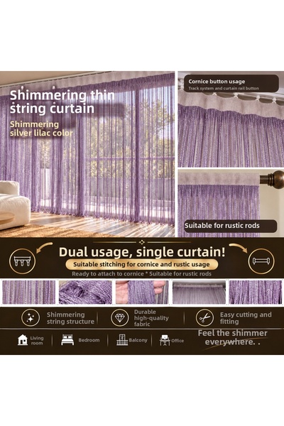AKÇA TEKSTİL Ip Curtain Special Series Thin Chain Silver Silvery Lila Color (...