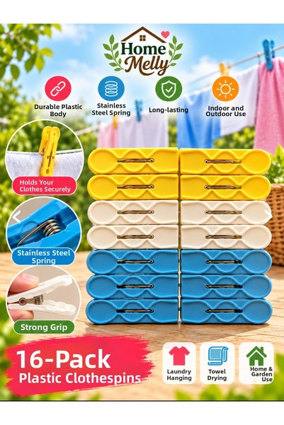 btm home 16 Pieces Premium Clothes Pegs, Plastic Strong Holder Drying Pegs