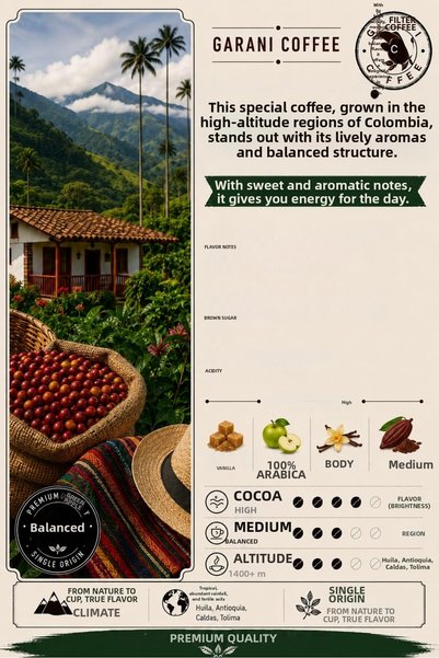 Garani Colombia Filter Coffee Set 4 X 250 g 1000 g Ground Medium Roast 100% Arabica French Press