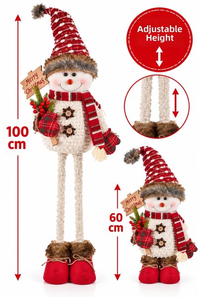 party mix Christmas Decorative Snowman Figure with Telescopic Extendable Legs 80-100 cm Christmas Ornament