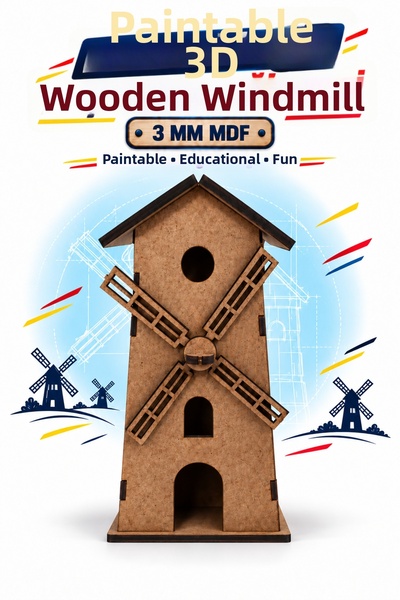 212toyzz 3D Paintable Wooden Windmill Model DIY Educational Toy