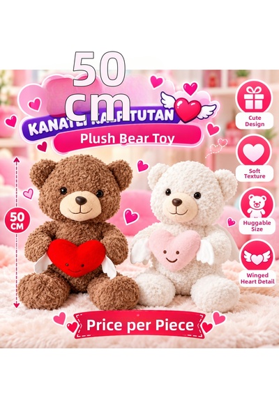 kumkumticaret Pl50247 50 cm Winged Bear Holding a Heart Plush Toy