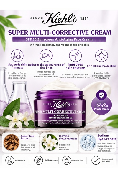 Kiehl's كريم نهاري سوبر متعدد التصحيح بعامل حماية من الشمس SPF30 سعة 50 مل - ...