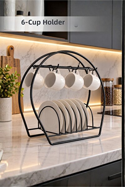 Orvila Black Cup and Mug Hanger - Decorative 6-Compartment Black Mug Hanger