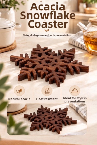 Bayev Acacia Snowflake Trivet 2458 Pot Mat Pan Mat Multi-Purpose Trivet