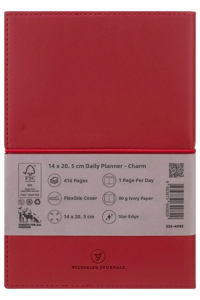 Victoria's Journals Charm-2027 Year Daily Agenda A5 -Changeable Interior and Charm. Gilded Edge.-Burgundy