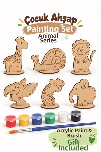 212toyzz 6-Piece Wooden Painting Figures Animals Series Educational Hobby Set...