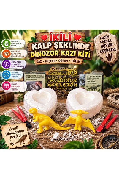 AZİZ OYUNCAK 💜 💚   Double Heart-Shaped Dinosaur Excavation Kit |   Educatio...