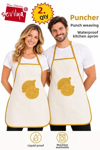 sevilya Punchera 2Li Paket Punch Embroidered Liquid Waterproof Kitchen Apron