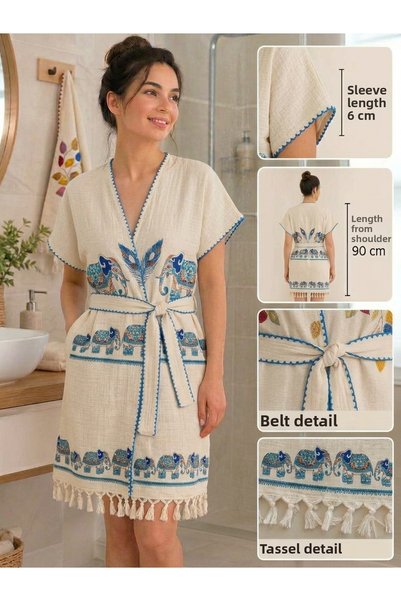 Dokubba Short Muslin Bathrobe - Muslin Bathrobe - Mini Muslin Bathrobe - Cott...