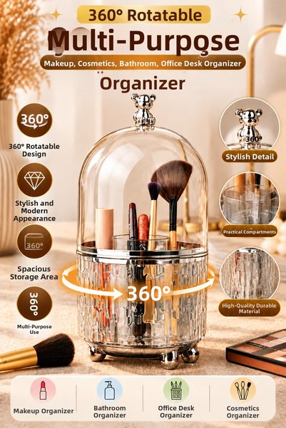 Tasarım Evi 360 °   منظم متعدد الأغراض قابل للدوران لمستحضرات التجميل والحمام والمكتب