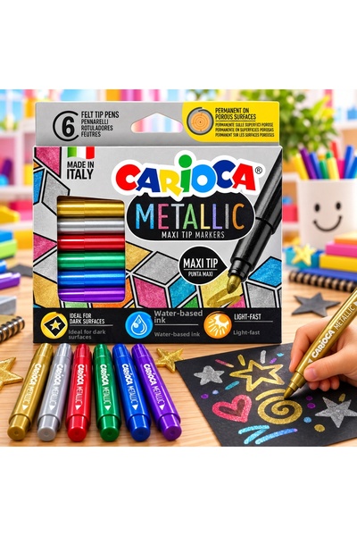 carioca Jumbo Metallic Felt Tip Crayons 6 Colors
