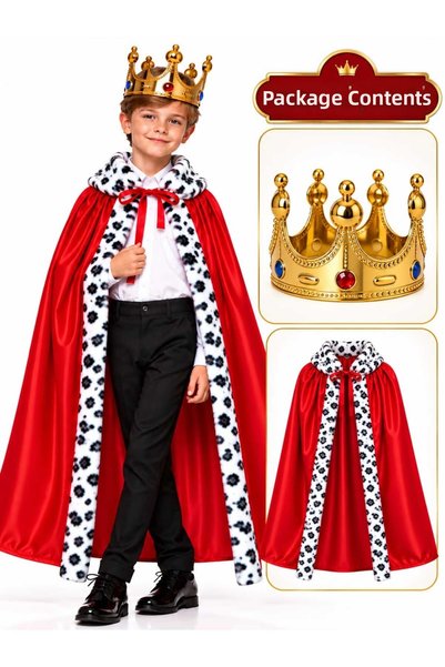 Lizsa Children's 70cm King's Cape and King's Crown - Kids' King's Crowned Cap...