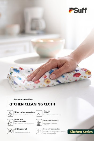 Suff Küchen Microfiber Kitchen Cloth Stain Resistant Stylish Design Kitchen and Table Cloth 60X40 cm Mixed Floral