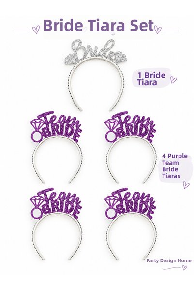 Dizayn Parti Evi Bride and Bridesmaid Crown Set 1 Silver Bridal Crown 4 Purple Team Bride Crown 5 Pieces Bride to Be Crown