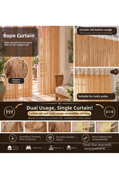 AKÇA TEKSTİL Ip Curtain Special Series Thin Chain Open Orange Color (100 * 30...