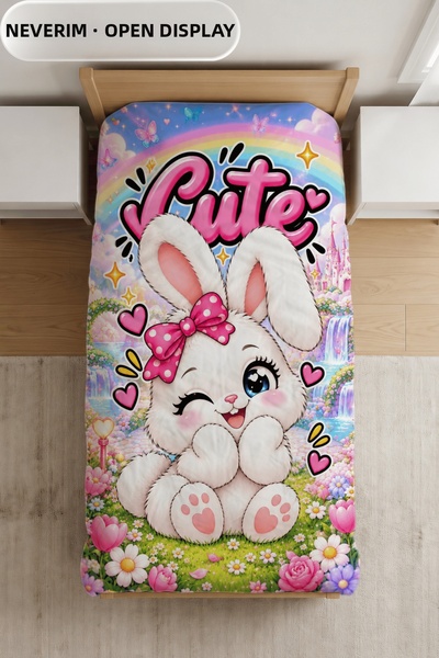 Luvis Store Cute Rabbit Patterned Single Girl's Duvet Cover Set - with Sheets