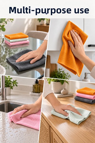 Meleni Home 8 Pieces 30X40Cm Microfiber Cleaning Set - Glass Dust Dirt Drying High Water Absorbent Kitchen Cleaning Cloth