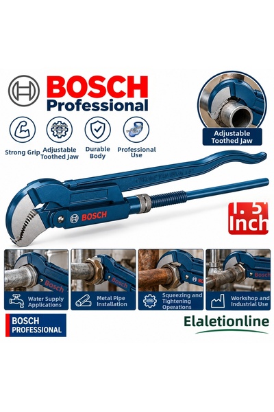 Bosch مفتاح أنابيب احترافي مقاس 1.5 بوصة، مفتاح سباكة احترافي ذو فك مسنن قابل...
