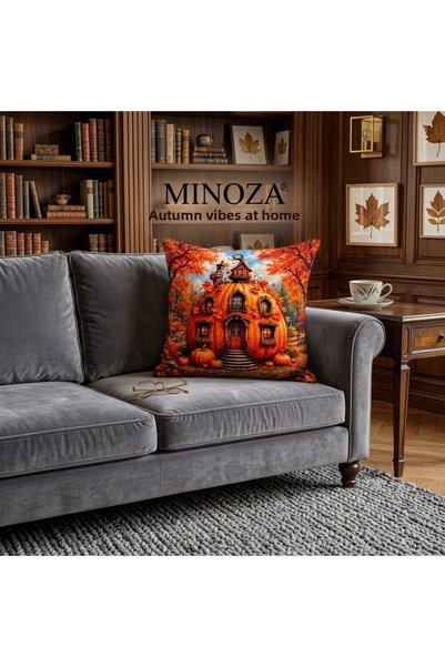 MİNOZA Pumpkin Mansion Digital Printed Decorative Throw Pillow Cover - Living...