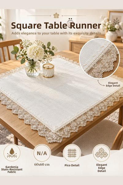 Elegancembroidery Τραπεζομάντηλο 60x60 με δαντέλα – Υφάσμα Gardenya που είναι...