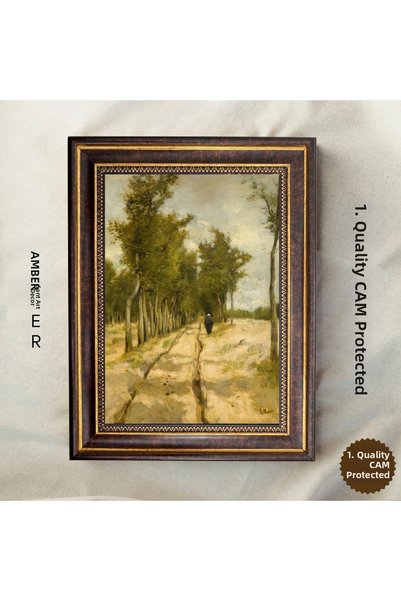 Sanart Calea prin pădure cu copaci, tablou vintage înrămat, imprimare în ulei...