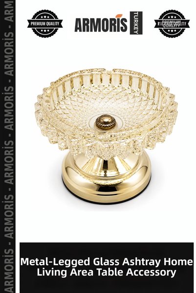 Armoris Glass Ashtray with Metal Legs Home Item Living Space Table Accessory
