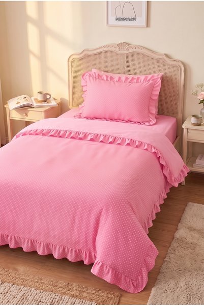 Medaillon Home Set de lenjerie de pat cu buline și volane |   Bumbac |   Husă...