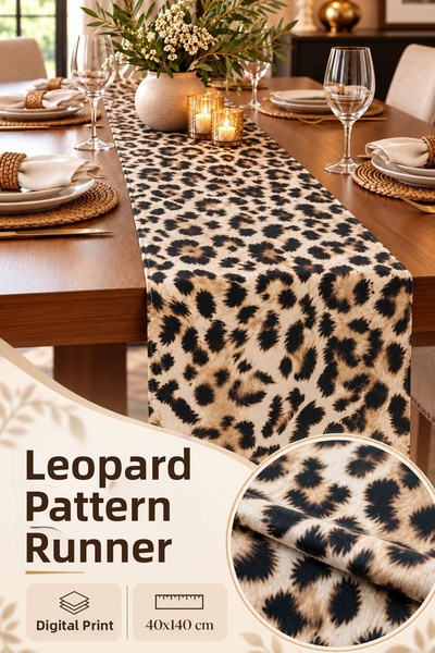Elegancembroidery Leopard Patterned Runner 40X140 cm |   Soft Textured Digita...