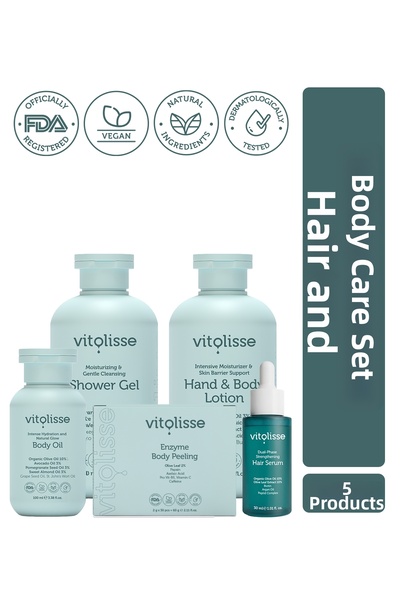Vitolisse Hair and Body Complete Care Set - Hair Strengthening, Skin Moisturizing and Soothing Vegan (Set of 5)