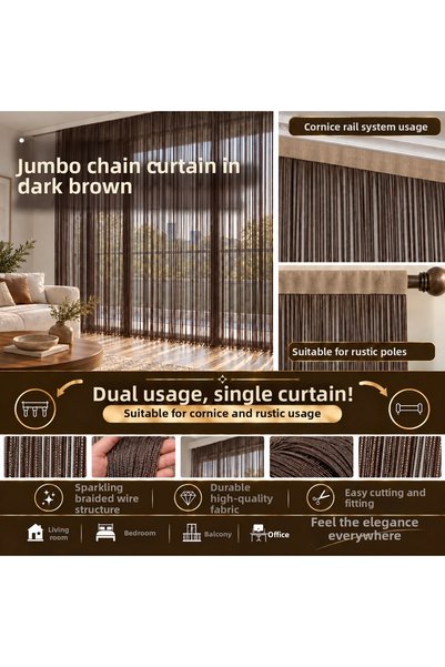 AKÇA TEKSTİL Ip Curtain Special Series Thick Chain Bronze Brown Color (100 * ...