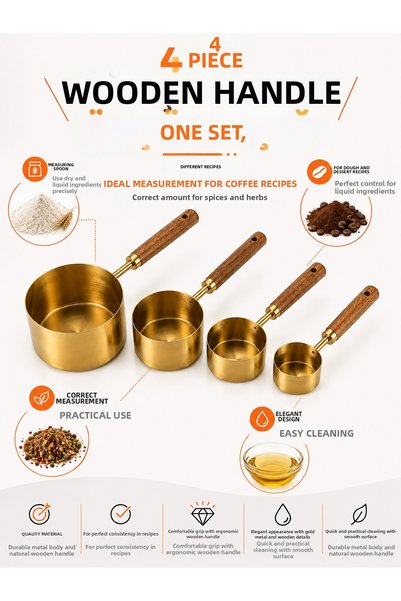 Zeyn Gross Luxury 4-Piece Gold Measuring Spoons Set with Wooden Handles – Kit...