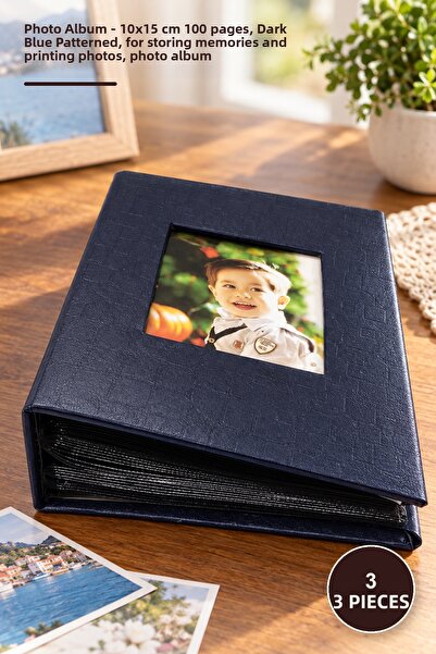 Yenilig 3 photo albums - 10x15 cm, 100 pages, navy blue patterned, for storin...