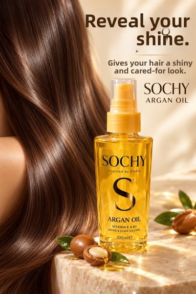 SOCHY زيت العناية بالشعر 100 مل زيت الأرغان المغذي والمصلح بشكل مكثف وفيتامين E وفيتامين B3