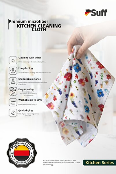 Suff Küchen Microfiber Kitchen Cloth Stain Resistant Stylish Design Kitchen and Table Cloth 60X40 cm Mixed Floral