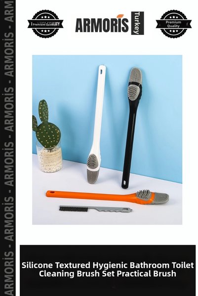 Armoris Silicone Serrated Hygienic Bathroom Toilet Cleaning Brush Set Toilet ...