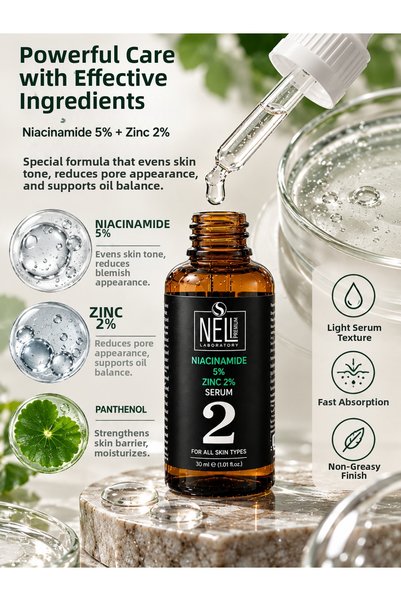 nell labaratory Nell Laboratory Premium Niacinamide 5% + Zinc 2% Facial Serum 30 ml – Pore Appearance, Oil Balance, and Skin Tone Equalizing Care Serum No:2