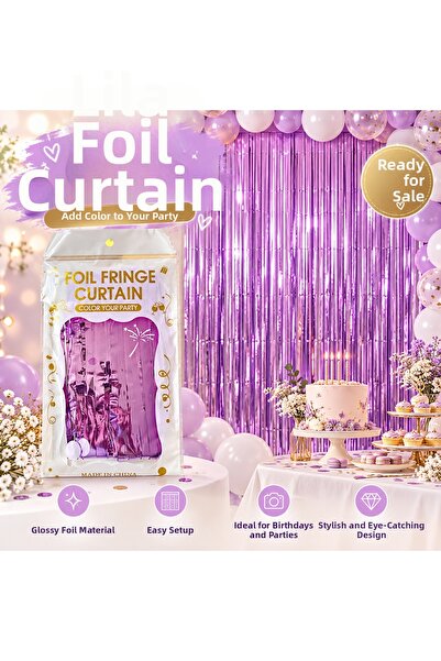 Partifabrik Lilac Wall Background Tassel Decor Curtain 1 Meter Wide and 2 Meters Long