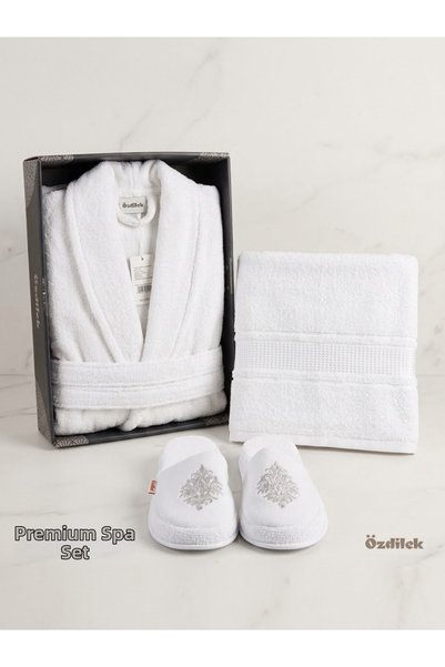 Özdilek Halat de baie Şalyaka + Prosop pentru cap + Papuci (36-38) - S/M Alb
