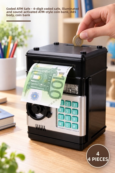 Yenilig 4-piece encrypted atm piggy bank - 4-digit encrypted safe, light and ...